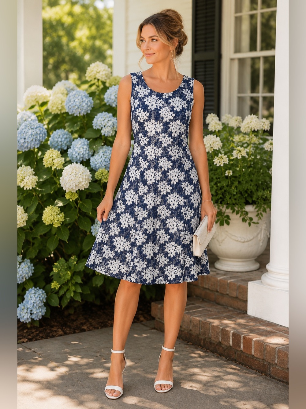 Perceptions New York Navy Floral Lace Fit & Flare Dress Large | Feminine Chic